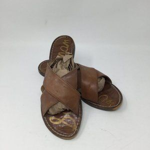 Sam Edelman Women Kora Slide Sandal Flats Shoes Open Toe Brown Leather Size 9.5